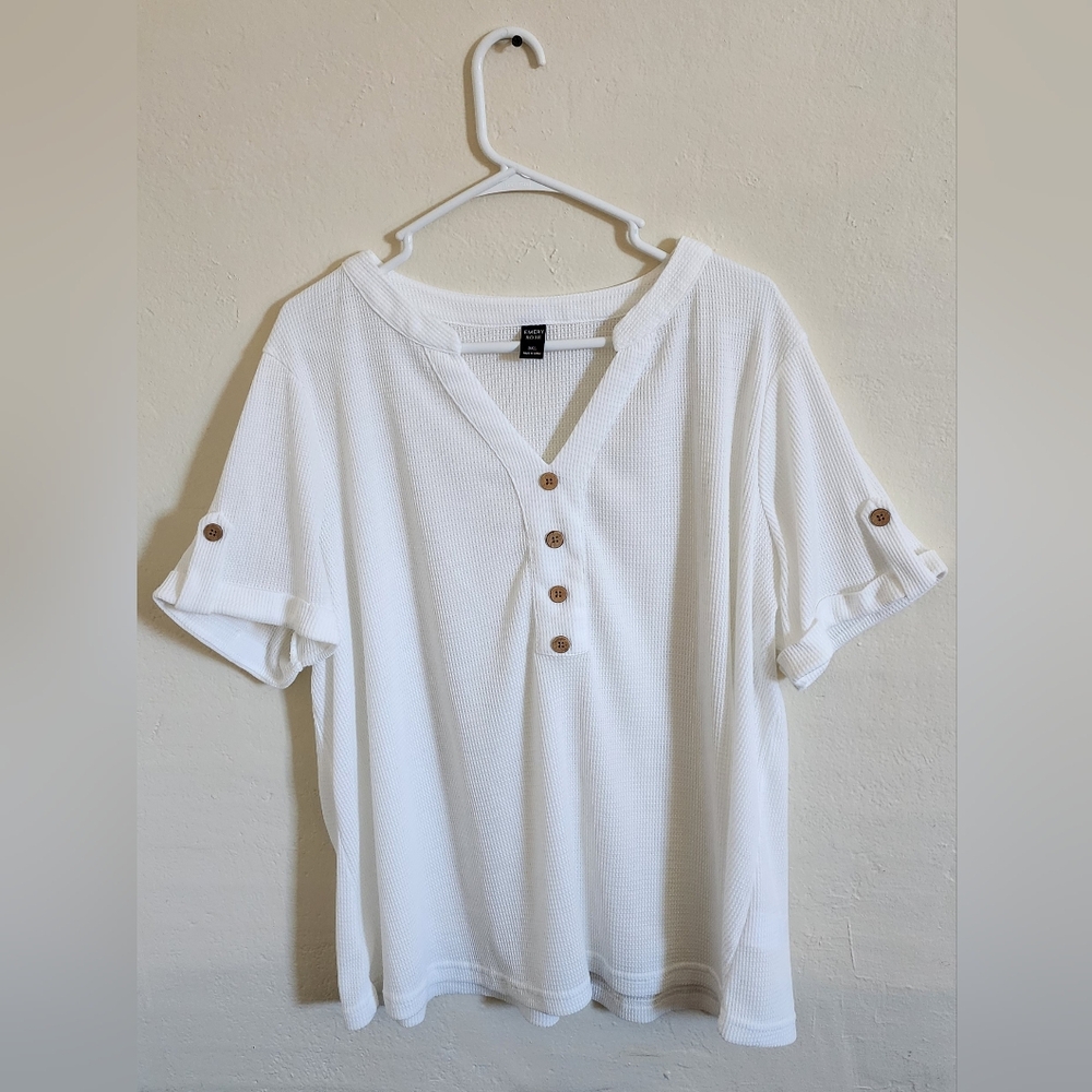 White Button-Up Henley Shirt Size 3XL